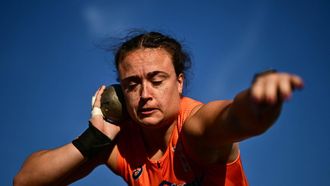 Netherlands' Jorinde van Klinken competes in the women's shot put final during the European Athletics Championships at Alexander Stadium in Birmingham on August 10, 2026. 
Ben STANSALL / AFP