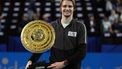 Kazakhstan's Alexander Bublik poses with his trophy after winning the final over Croatia's Borna Coric of the ATP World Tour in Montpellier, southern France, on February 4, 2024. 
Pascal GUYOT / AFP