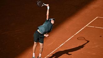 Italy's Jannik Sinner serves to France's Benjamin Bonzi during their 2026 ATP Tour Madrid Open tennis tournament second round singles match at the Caja Magica in Madrid, on April 24, 2026. 
Javier SORIANO / AFP