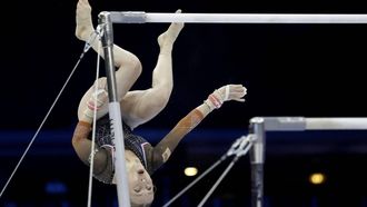 epa13171756 Sanna Veerman of Netherlands competes during the Apparatus Final Seniors Uneven bars at the 36th European Women's Artistic Gymnastics Championships in Zagreb, Croatia, 15 August 2026.  EPA/ANTONIO BAT