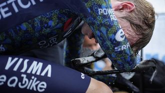 Team Visma - Lease a Bike team's Danish rider Jonas Vingegaard reacts after the 21st and final stage of the 111th edition of the Tour de France cycling race, a 33,7 km individual time-trial between Monaco and Nice, on July 21, 2024. 
Laurent Cipriani / POOL / AFP