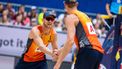 2022-08-06 02:00:00 Netherland's Robert Meeuwsen and Netherland's Alexander Brouwer celebrate a point during the men's semi-finals of the Beach Volleyball Team European Championship match between Netherland and Norway in Vienna, Austria on August 6, 2022. 
GEORG HOCHMUTH / APA / AFP
