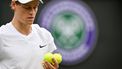 Italy's Jannik Sinner reacts as he plays against USA's Ben Shelton during their men's singles tennis match on the seventh day of the 2024 Wimbledon Championships at The All England Lawn Tennis and Croquet Club in Wimbledon, southwest London, on July 7, 2024. 
ANDREJ ISAKOVIC / AFP