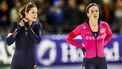 HEERENVEEN - Angel Daleman, Suzanne Schulting (l-r) na de 500 meter op de tweede dag van het World Cup kwalificatietoernooi schaatsen in Thialf. ANP VINCENT JANNINK