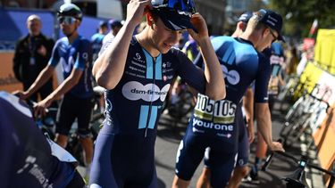 Team DSM - Firmenich's Dutch rider Casper van Uden prepares ahead of the start of the opening stage of the Tour of Britain cycle race in Altrincham, north west England on September 3, 2023 
Oli SCARFF / AFP