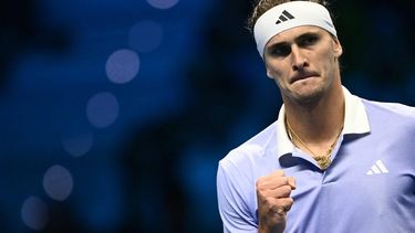 Germany's Alexander Zverev celebrates a point against Russia's Andrey Rublev during their match at the ATP Finals tennis tournament in Turin on November 11, 2024. 
Marco BERTORELLO / AFP