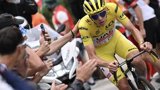 UAE Team Emirates team's Slovenian rider Tadej Pogacar cycles in the final kilometers of the Saint-Lary-Soulan Pla d'Adet ascent during the 14th stage of the 111th edition of the Tour de France cycling race, 151,9 km between Pau and Saint-Lary-Soulan Pla d'Adet, in the Pyrenees mountains in southwestern France, on July 13, 2024. 
Bernard PAPON / POOL / AFP