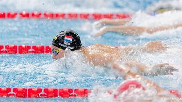 epa11666418 Nyls Korstanje of the Netherlands in action during Men’s 100m Butterfly Finals event at the World Aquatics Swimming World Cup in Shanghai, China, 18 October 2024.  EPA/ALEX PLAVEVSKI