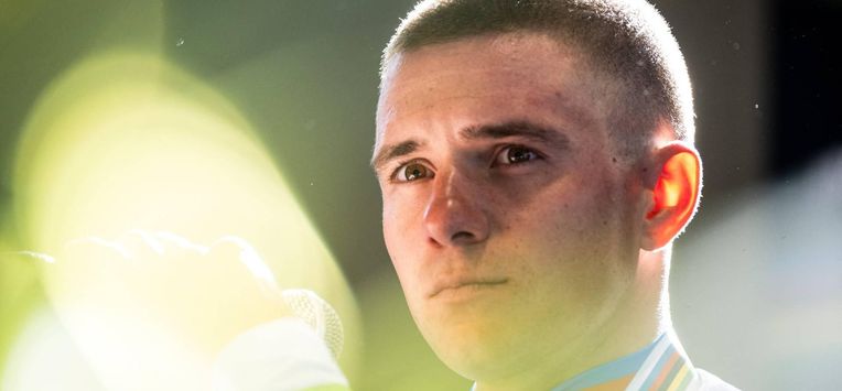 First place finisher Remco Evenepoel of Belgium during a press conference after the Men's Elite individual time trial at the 2026 Union Cycliste Internationale (UCI) Road World Championships in Montreal, Quebec, on September 20, 2026. 
ANDREJ IVANOV / AFP