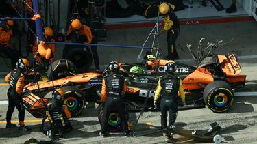 McLaren's British driver Lando Norris stands in the pit after clashing with Red Bull Racing's Dutch driver Max Verstappen during the Formula One Austrian Grand Prix on the Red Bull Ring race track in Spielberg, Austria, on June 30, 2024. 
Jure Makovec / AFP