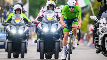 Slovenia's Tadej Pogacar competes in the men's Elite Road Race cycling event during the UCI 2024 Road World Championships, in Zurich, on September 29, 2024. 
Fabrice COFFRINI / AFP