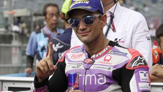 2023-09-30 11:42:51 epa10891205 Spanish MotoGP rider Jorge Martin of Prima Pramac Racing reacts after clocking fastest time at an official qualifying session of the Moto GP Grand Prix of Japan in Motegi, Tochigi Prefecture, northern Japan, 30 September 2023.  EPA/KIMIMASA MAYAMA