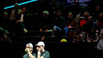 ROTTERDAM - Tallon Griekspoor (NED) en Botic van de Zandschulp (NED) in actie tegen Kevin Krawietz (GER) en Tim Puetz (GER) op de eerste dag van het ABN AMRO Open tennistoernooi in Ahoy. ANP SANDER KONING