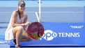 2023-10-01 14:00:19 epa10893270 Veronika Kudermetova of Russia poses with the trophy after winning the singles final match against Jessica Pegula of the US at the Pan Pacific Open tennis tournament in Tokyo, Japan, 01 October 2023.  EPA/FRANCK ROBICHON