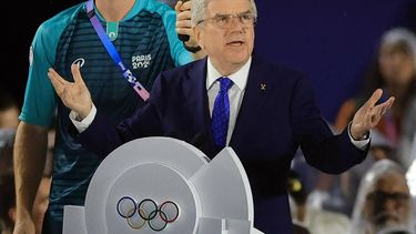 epa11498081 IOC president Thomas Bach speaks during the Opening Ceremony of the Paris 2024 Olympic Games, in Paris, France, 26 July 2024.  EPA/MARTIN DIVISEK