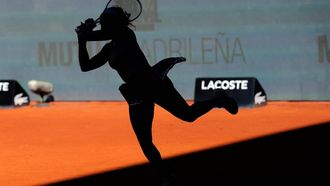 US Coco Gauff returns the ball to Switzerland’s Belinda Bencic during their 2025 WTA Tour Madrid Open tennis tournament fourth round singles match at the Caja Magica in Madrid, on April 28, 2025.  
Thomas COEX / AFP