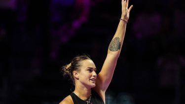 Belarus' Aryna Sabalenka reacts after winning against China's Zheng Qinwen during their women's singles tennis match at the WTA Finals Championship in Riyadh on November 2, 2024. 
Fayez NURELDINE / AFP