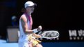 epa11832306 Iga Swiatek of Poland celebrates match point during her round three win over Emma Raducanu of Great Britain in the 2025 Australian Open tennis tournament in Melbourne, Australia, 18 January 2025.  EPA/JOEL CARRETT AUSTRALIA AND NEW ZEALAND OUT