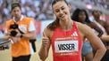 Netherlands' Nadine Visser celebrates after winning the women's 100m hurdles event of the Hungarian Athletics Grand Prix in Budapest, Hungary on August 12, 2025. 
Attila KISBENEDEK / AFP