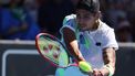 Alejandro Tabilo of Chile hits a return against Arthur Fils of France during their men's singles semi-final match during the Auckland Classic tennis tournament in Auckland on January 12, 2024.   
MICHAEL BRADLEY / AFP