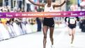 ROTTERDAM - Ashete Bekere Dido komt als eerste vrouw over de finish tijdens de 43e editie van de NN Marathon Rotterdam op 14 april 2024 in Rotterdam, Nederland. ANP IRIS VAN DEN BROEK