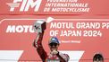 epa11644728 Ducati Lenovo rider Francesco Bagnaia of Italy (C) celebrates on the podium after winning the MotoGP race of the Motorcycling Grand Prix of Japan in Motegi, north of Tokyo, Japan, 06 October 2024.  EPA/FRANCK ROBICHON