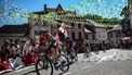 2023-07-14 16:24:39 Lotto Dstny's Belgian rider Maxim Van Gils leads a breakaway during the 13th stage of the 110th edition of the Tour de France cycling race, 138 km between Chatillon-sur-Chalaronne in central-eastern France and Grand Colombier, in the Jura mountains, in France, on July 14, 2023. 
Anne-Christine POUJOULAT / AFP