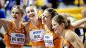 GLASGOW - Lisanne de Witte, Femke Bol, Eveline Saalberg en Myrte van der Schoot in actie op de 4x400 meter estafette, tijdens de laatste dag van de wereldkampioenschappen indooratletiek in Schotland. ANP ROBIN VAN LONKHUIJSEN