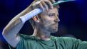 epa12469992 Belgium's David Goffin reacts during the singles first round match against Croatia's Marin Cilic at the Swiss Indoors tennis tournament in Basel, Switzerland, 21 October 2025.  EPA/GEORGIOS KEFALAS