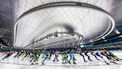 HEERENVEEN - Sfeerbeeld van het mannenpeloton tijdens het Nederlands kampioenschap marathonschaatsen in Thialf. Deze wedstrijd vindt jaarlijks op nieuwjaarsdag plaats. VINCENT JANNINK / ANP