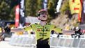 Team Visma-Lease a bike's Danish rider Jonas Vingegaard celebrates winning the fifth stage of the 2026 Volta a Catalunya cycling tour of Catalonia, a 155,5 km race between La Seu d'Urgell and La Molina ski resort in Alp, on March 27, 2026. 
Josep LAGO / AFP