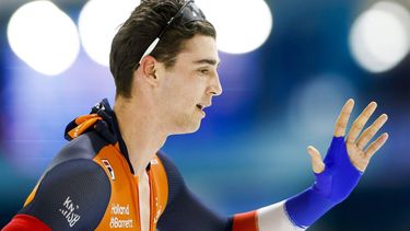 HEERENVEEN - Jenning De Boo (NED) reageert na de 1.000 meter vrouwen tijdens de zesde en tevens laatste wereldbeker langebaanschaatsen van het seizoen. Het driedaagse evenement vond plaats in Thialf. ANP VINCENT JANNINK