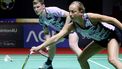 2023-06-16 08:16:21 epa10694201 Robin Tabeling (L) and Selena Piek of the Netherlands in action during their mixed doubles quarterfinal match against Tang Chun Man and Tse Ying Suet of Hong Kong at BWF Badminton World Tour - Indonesia Open 2023 at Istora Stadium in Jakarta, Indonesia, 16 June 2023.  EPA/BAGUS INDAHONO