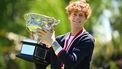 epa11111780 Jannik Sinner of Italy poses for a photograph with the Norman Brookes Challenge Cup following his win over Daniil Medvedev of Russia in the Men’s Singles Final at the 2024 Australian Open tennis tournament in Melbourne, Australia, 29 January 2024.  EPA/JAMES ROSS AUSTRALIA AND NEW ZEALAND OUT