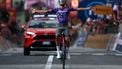 Team Jayco AlUla's Australian rider Luke Plapp celebrates after victory as he crosses the finish line of the 8th stage of the 108th Giro d'Italia cycling race of 197kms from Giulianova to Castelraimondo on May 17, 2025. 
Luca Bettini / AFP