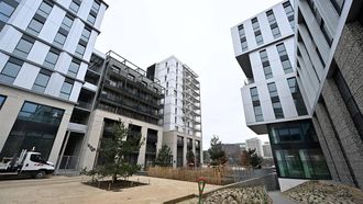 This photograph taken on February 16, 2024 shows a general view of the Olympic village where the athletes will be housed in Saint-Ouen-sur-Seine, a nearby suburb of Paris. 
Miguel MEDINA / AFP