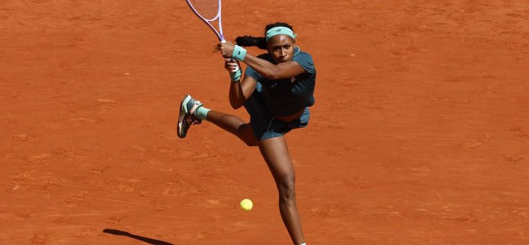 epa12914860 Coco Gauff of USA in action during her third round match against Sorana Cirstea of Romania at the Madrid Open tennis tournament in Madrid, Spain, 26 April 2026.  EPA/Chema Moya