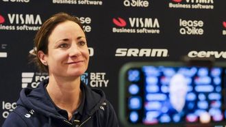 epa11823885 Dutch rider Marianne Vos of Team Visma Lease a Bike looks on during the presentation of the cycling team in La Nucia, Spain, 14 January 2025.  EPA/Pablo Miranzo