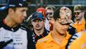 epa11618764 Dutch driver Max Verstappen of Red Bull Racing (2-L), Thai driver Alex Albon of Williams Racing (L) and British driver Lando Norris of McLaren F1 Team (2-R) arrive for the drivers' parade ahead of the Singapore Formula One Grand Prix at the Marina Bay Street Circuit, Singapore, 22 September 2024.  EPA/TOM WHITE