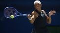 USA's Madison Keys plays a forehand return to Mexico's Renata Zarazua during their women's singles first round tennis match on day two of the US Open tennis tournament at the USTA Billie Jean King National Tennis Center in New York City, on August 25, 2025. 
ANGELA WEISS / AFP
