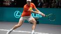 epa11605883 Botic Van de Zanschulp of the Netherlands in action against Matte Berrettini of Italy during the Davis Cup Finals Group A match between Italy and the Netherlands in Bologna, Italy, 15 September 2024.  EPA/MAX CAVALLARI