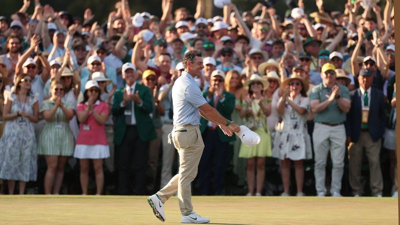 epa12886212 Rory McIlroy of Northern Ireland reacts after putting on the18th green to win the 2026 Masters tournament in Augusta, Georgia, USA, 12 April 2026.  EPA/ERIK S. LESSER