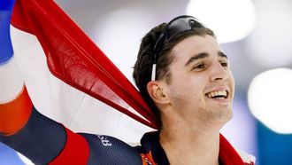 HEERENVEEN - Jenning De Boo (Nederland) reageert na het winnen van de sprinttitel tijdens de tweede dag van de ISU EK Allround & Sprint in Thialf. ANP KOEN VAN WEEL