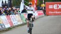 Netherlands' Fem Van Empel current world cyclo-cross champion, crosses the line to victory in the women's elite race of the 'Exact Cross Beringen' cyclo-cross cycling event -  race 1/7 of the Exact Cross competition - at Beringen  on October 12, 2024.
 
DAVID PINTENS / Belga / AFP