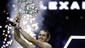 epa11699081 Alexander Zverev of Germany celebrates with the trophy defeating Ugo Humbert of France during his final match at the ATP Paris Masters tennis tournament in Paris, France, 03 November 2024.  EPA/YOAN VALAT