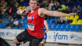 Dutch athlete Yannick Rolvink competes in the shot put event during the IAAF World Indoor Tour Athletics Meeting in Ghent on January 31, 2026. 
DAVID PINTENS / Belga / AFP