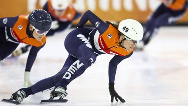 2023-09-18 10:17:10 HEERENVEEN - Selma Poutsma tijdens de training van de Nationale Trainingsselectie Shorttrack in Daikin Experience Center Thialf, voorafgaand aan de presentatie van de rijders van TeamNL Shorttrack seizoen 2023-2024. ANP VINCENT JANNINK