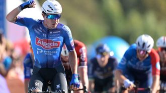 Alpecin-Premier Tech's Belgian rider Jasper Philipsen celebrates as he crosses the finish line of stage two of the 'Renewi Tour' multi-stage cycling race from Blankenberge to Ardooie 173,9 km, on August 20, 2026. 
DAVID PINTENS / Belga / AFP