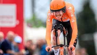 INEOS Grenadiers’ French rider Dorian Godon competes in the prologue of the Tour of Romandie UCI cycling World tour, a 3.2 km time trial from Villars-sur-Glane to Villars-sur-Glane on April 28, 2026. 
Fabrice COFFRINI / AFP