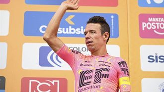 Team EF Education–EasyPost cyclist Colombian Rigoberto Uran celebrates at the podium his team win in the Tour Colombia UCI 2024 in Bogota, Colombia on February 11, 2024. Colombian cyclist Rigoberto Uran, twice on the Giro d'Italia podium and once in the Tour de France, will retire at the end of the 2024 season at the age of 37, announced his team, the EF Education-Easypost.
Luis Acosta / AFP
